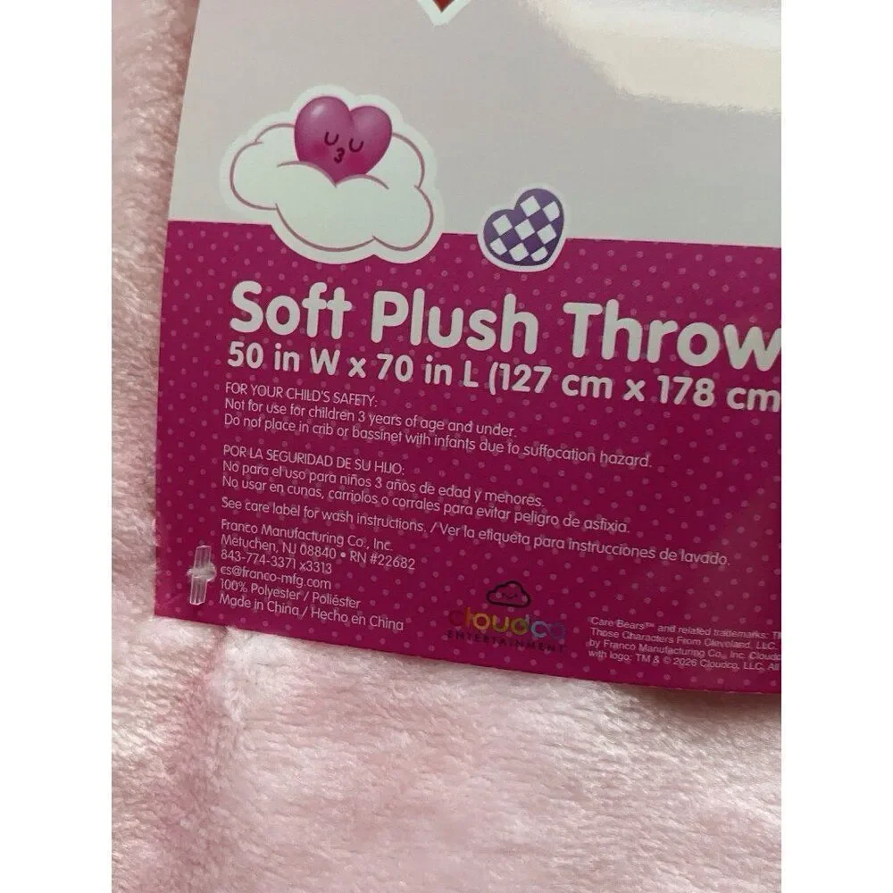 Care Bears Love A Lot Bear Throw Blanket 50 X 70”‎ Valentines Love Letters NEW
